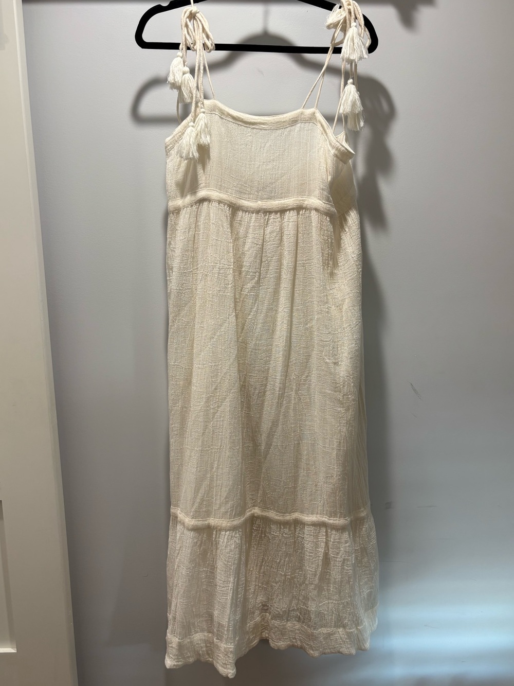 Cotton Gauze Cream Tie-Shoulder Maxi Chemise